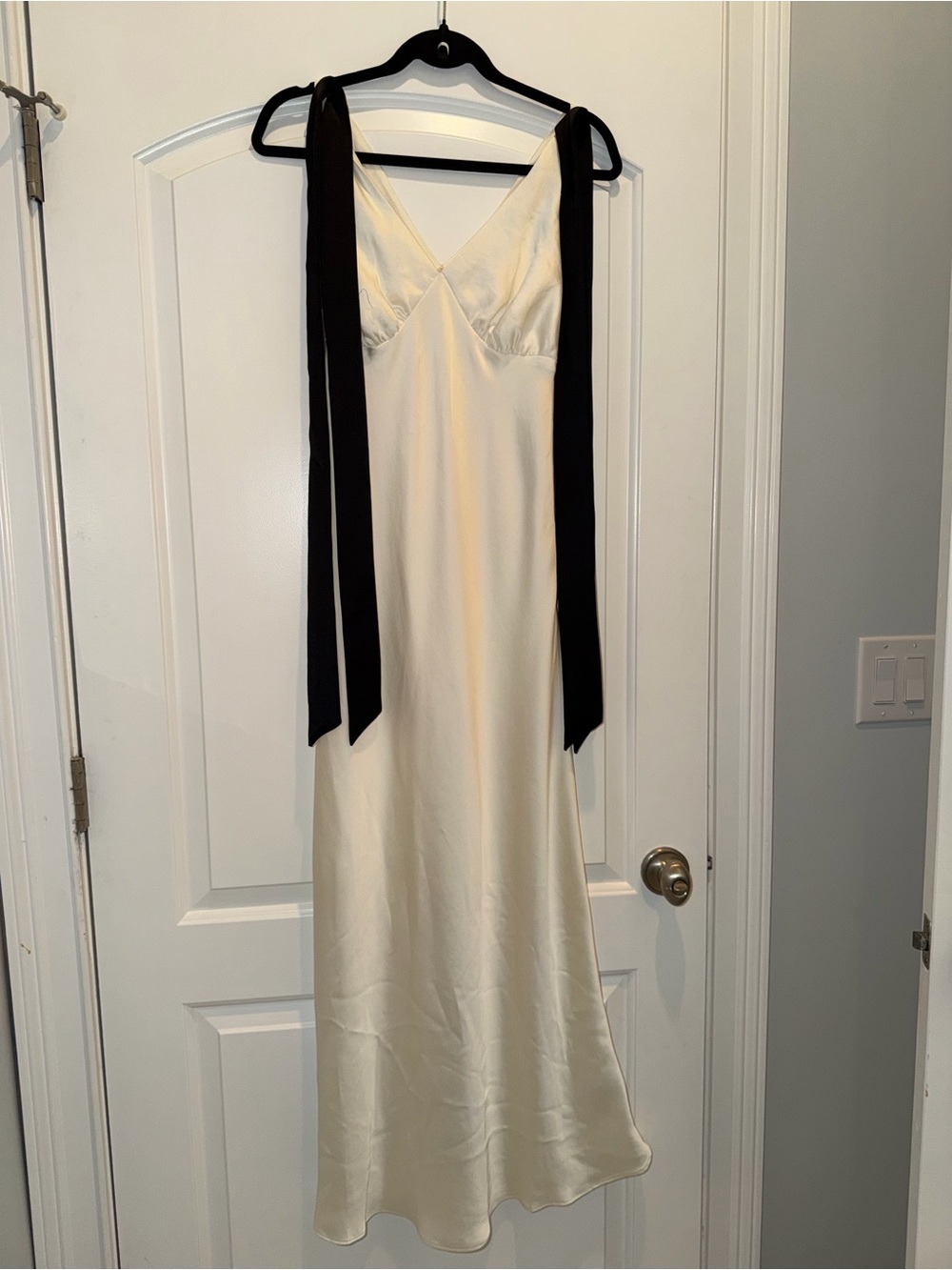 Express Cream Satin Slip Dress with Black Label